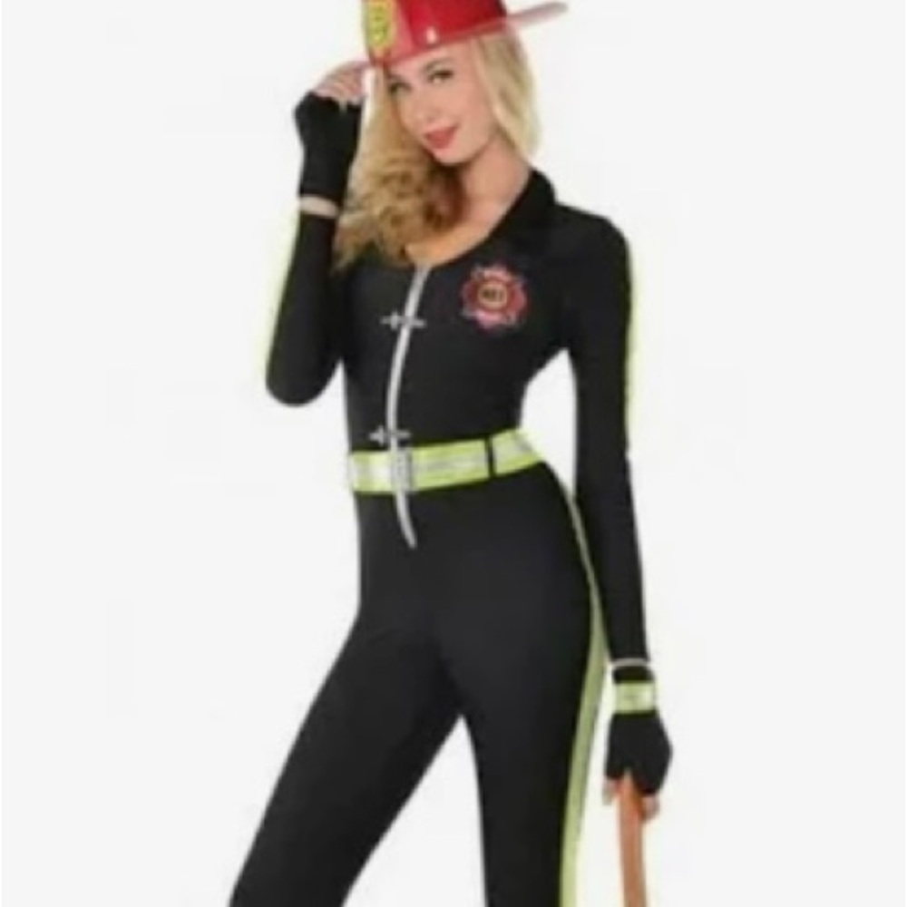 Adult Firefighter Costume - black with reflective trim
